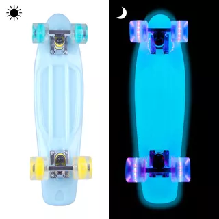 Svetleči pennyboard WORKER Lumy 22" - roza - Modrá s barevnými kolečky