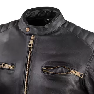 Moška usnjena moto jakna W-TEC Stripe - černá s béžovými pruhy