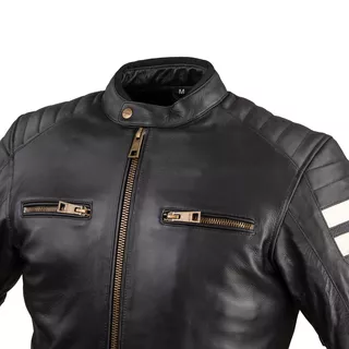 Moška usnjena moto jakna W-TEC Stripe - černá s béžovými pruhy