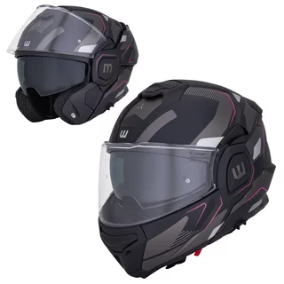 Preklopna moto čelada W-TEC Zoroz P/J - Matt Black-Fluo Pink