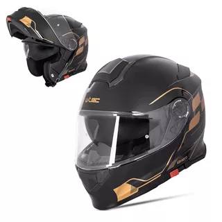 Preklopna čelada W-TEC Venero - Magic Matt Black - Glossy Black-Gold