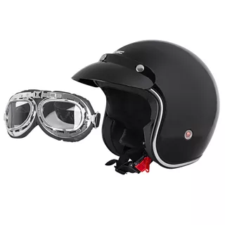 Moto čelada W-TEC YM-629 z očali Ageless - črna-mat - črna lesk