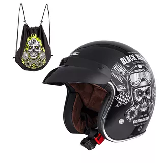 Moto čelada W-TEC V541 Black Heart - Skull, črna lesk