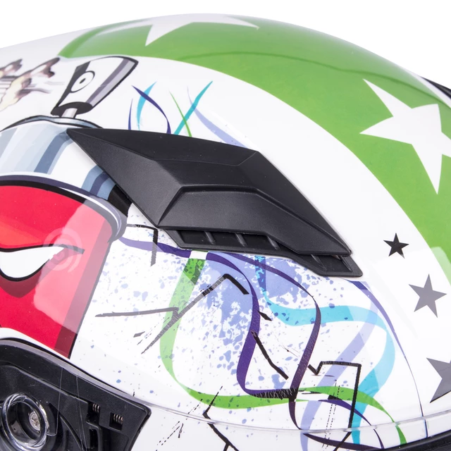 Otroška integralna čelada W-TEC FS-815G Tagger Green - bela-zelena z grafiko