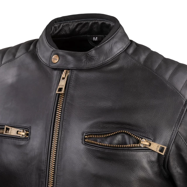 Moška usnjena moto jakna W-TEC Stripe - černá s béžovými pruhy