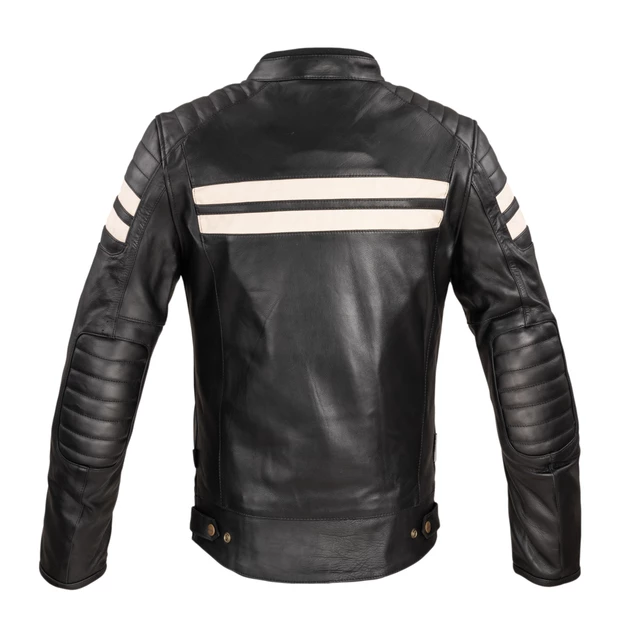 Moška usnjena moto jakna W-TEC Stripe - černá s béžovými pruhy