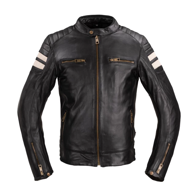 Moška usnjena moto jakna W-TEC Stripe - černá s béžovými pruhy - černá s béžovými pruhy