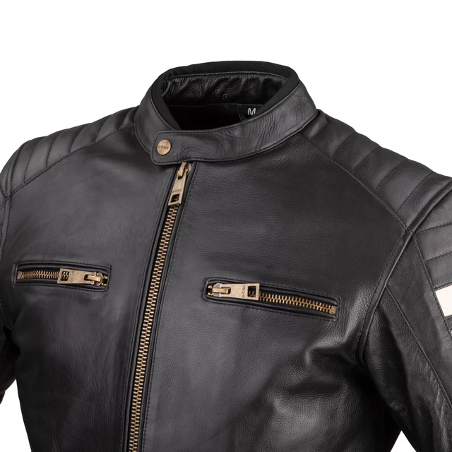 Moška usnjena moto jakna W-TEC Stripe - černá s béžovými pruhy