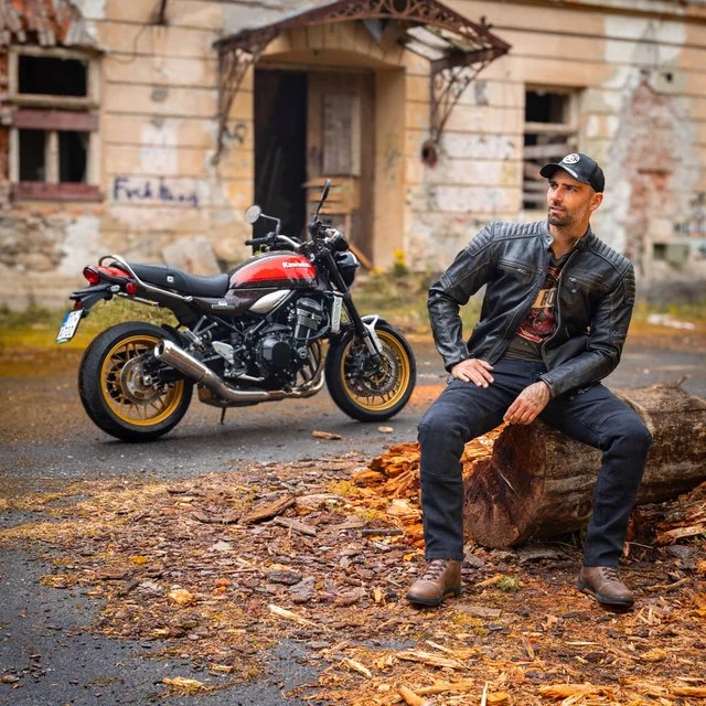 Usnjena moto jakna W-TEC Mungelli EVO - vintage černo-hnědá
