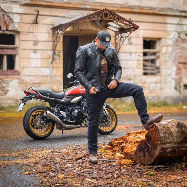 Usnjena moto jakna W-TEC Mungelli EVO - vintage černo-hnědá