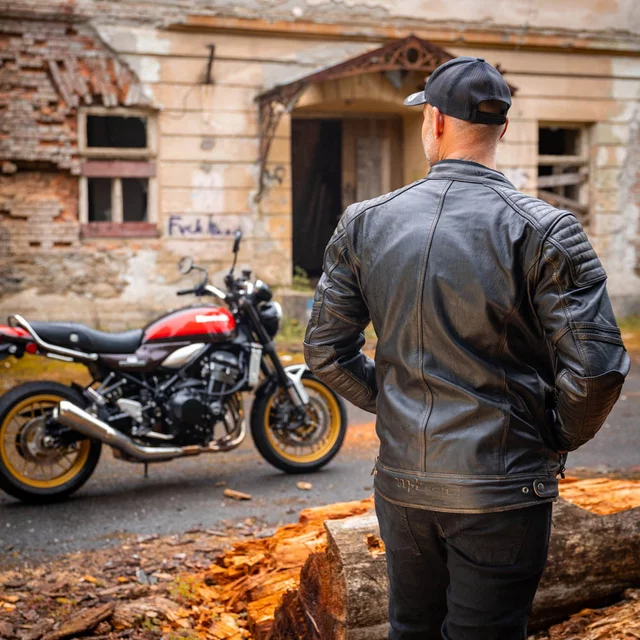 Usnjena moto jakna W-TEC Mungelli EVO - vintage černo-hnědá