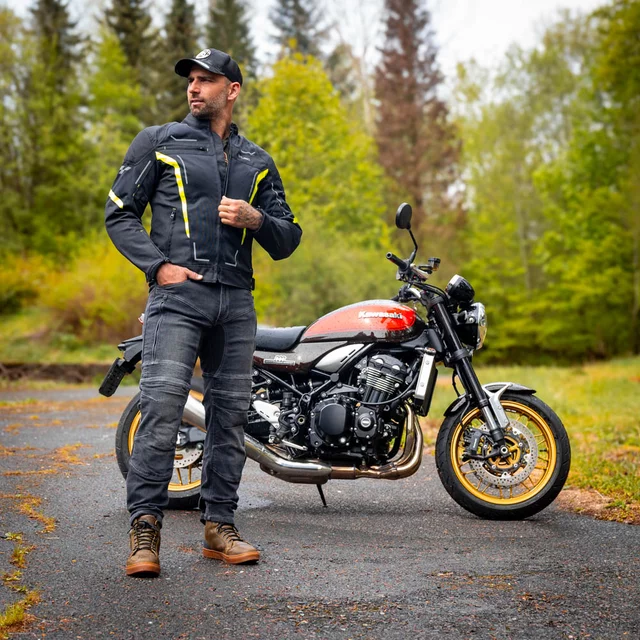 Poletna moška moto jakna W-TEC Mirelio - črna-fluo