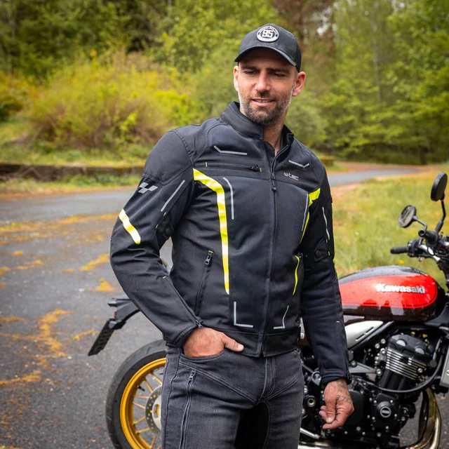 Poletna moška moto jakna W-TEC Mirelio - črna-fluo