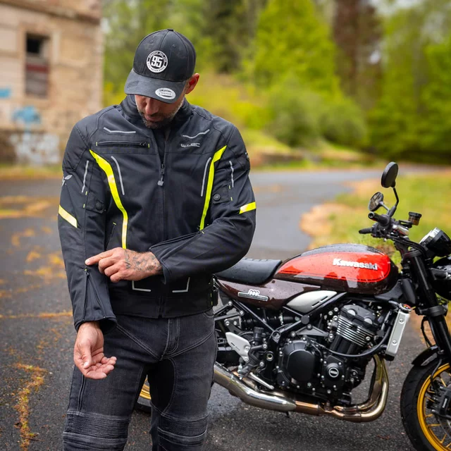 Poletna moška moto jakna W-TEC Mirelio - črna-fluo