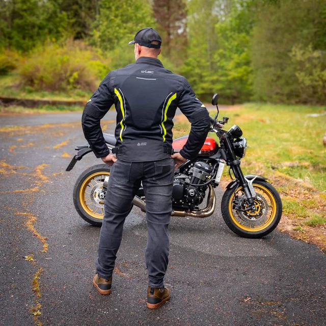 Poletna moška moto jakna W-TEC Mirelio - črna-fluo