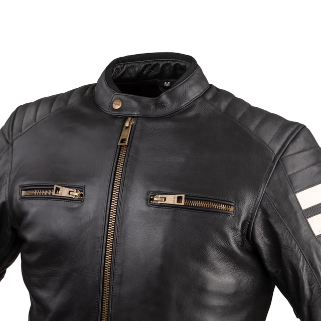 Moška usnjena moto jakna W-TEC Stripe - černá s béžovými pruhy
