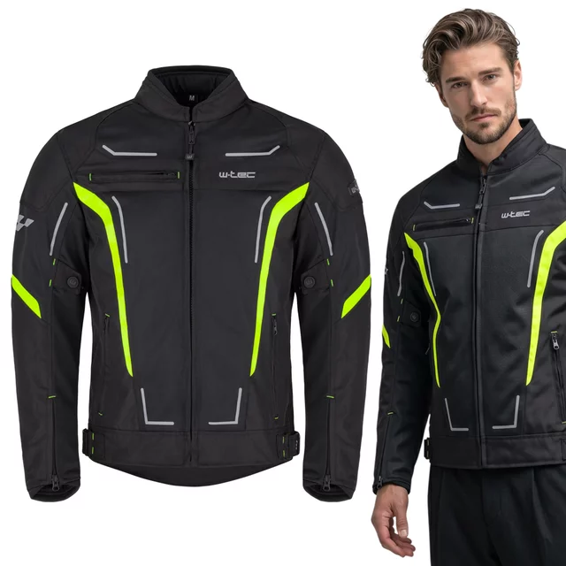 Poletna moška moto jakna W-TEC Mirelio - črna-fluo - črna-fluo