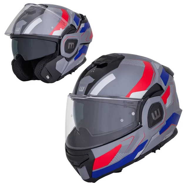 Preklopna moto čelada W-TEC Zoroz P/J - Metallic Grey - Glossy Tricolor