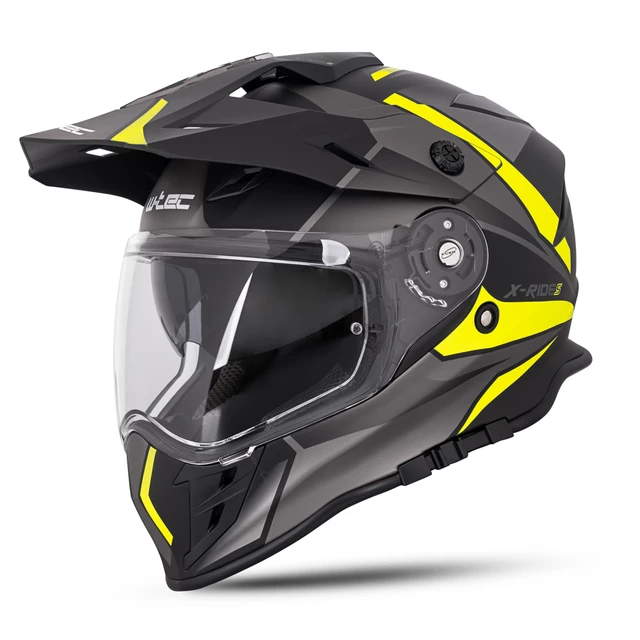 Moto čelada W-TEC Valso Graphic - črno-sivo-fluo