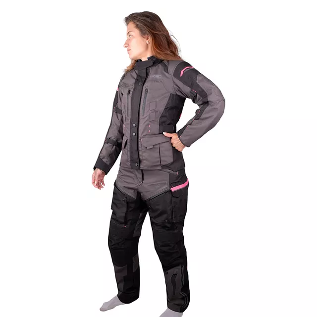 Ženske moto hlače W-TEC Barbata - černo-šedo-růžová