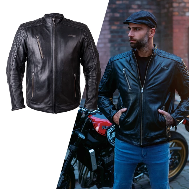 Usnjena moto jakna W-TEC Elcabron - črna - črna