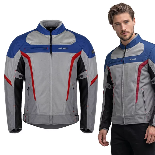 Poletna moška moto jakna W-TEC Mirelio - črna-fluo - šedo-modro-červená