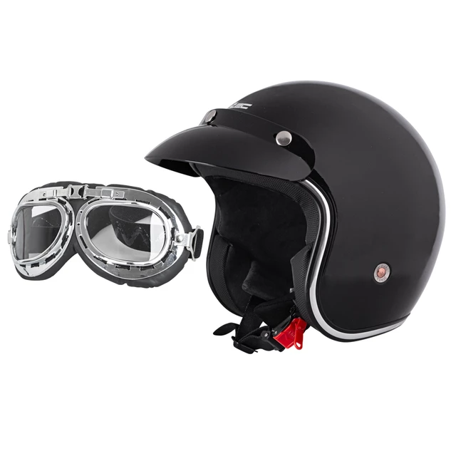 Moto čelada W-TEC YM-629 z očali Ageless - črna-mat - črna lesk