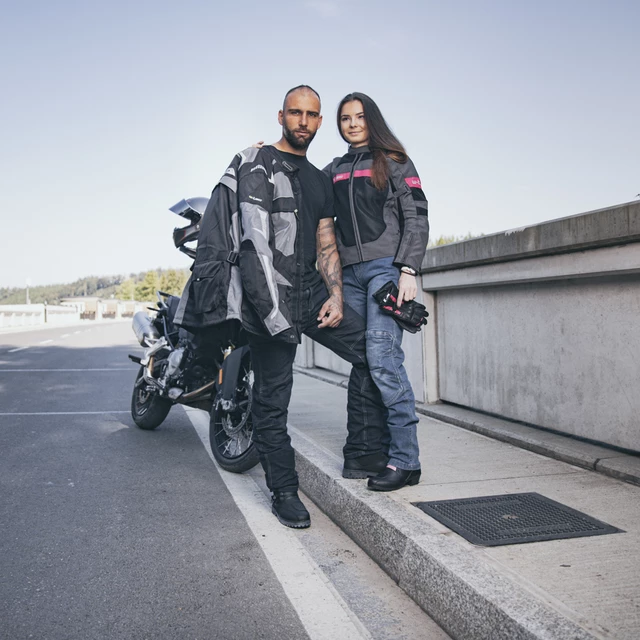 Ženske usnjene motoristične rokavice W-TEC Pocahonta - črna -roza