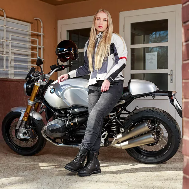 Ženska moto jakna W-TEC Lucina - šedá-krémově bílá