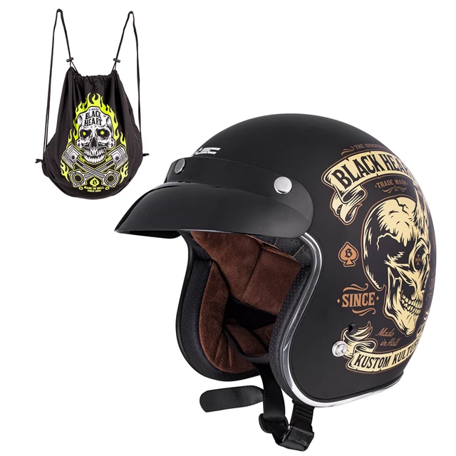 Moto čelada W-TEC V541 Black Heart - Skull Horn, mat črna